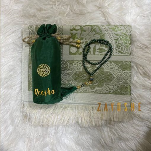 Prayer Rug With Pouch And Matching Tasbeeh in Green