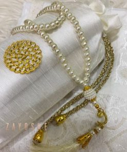 Prayer Rug with Matching Tasbeeh and Pouch in white color