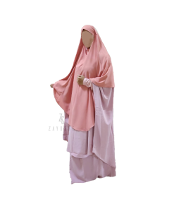 |قطعتين جلباب خمار مع تنورة - وردي|