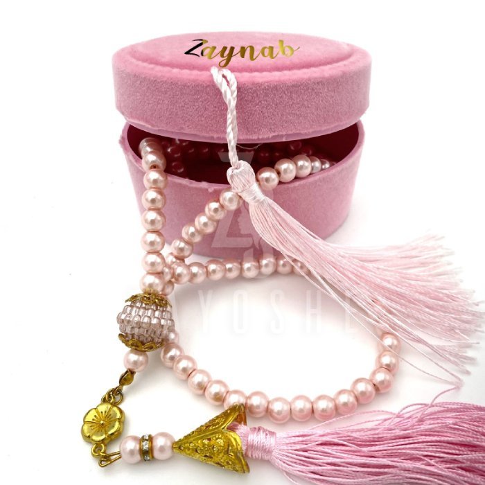 Pearl Tasbeeh With Personalized Case - Pink|