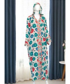 قفطان مطبوع بغطاء للرأس أزرق