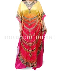 Yellow Digital Kaftan With Crystals