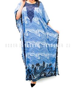Blue Kaftan With Black Lace On Sides