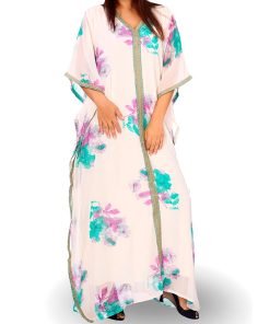 Chiffon Kaftan With Purple & Green Prints