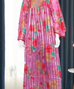 قفطان مخطط بنقشة الزهور وردي