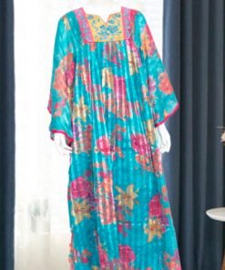 قفطان مقلم بنقشة الزهور ، أزرق